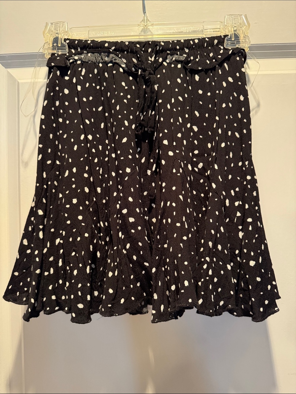 Black Polka Dot Mini Skirt with Tie Waist